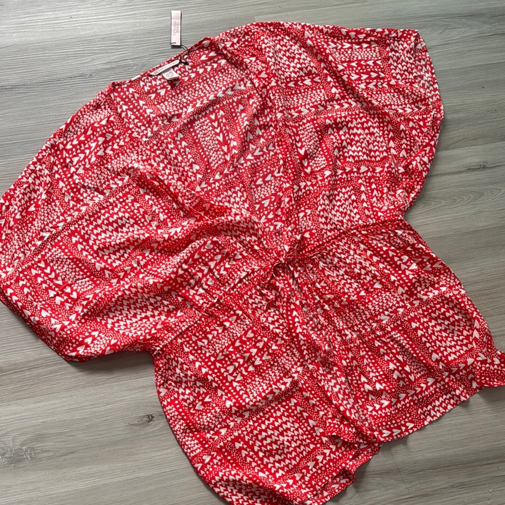Red Patterned Kimono Top